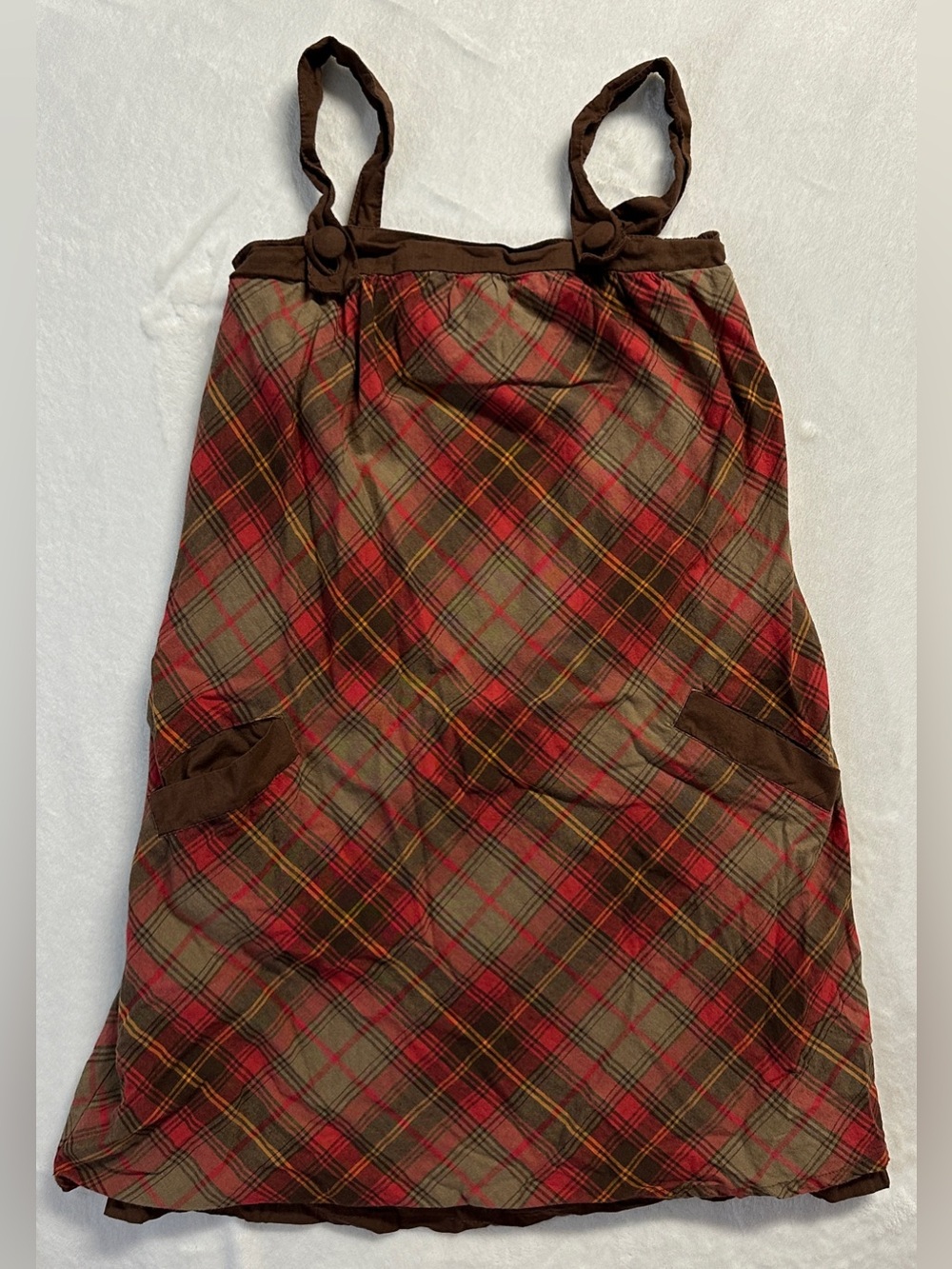 Y2K BILLABONG brown red plaid embroidered top with front pockets, XXS.